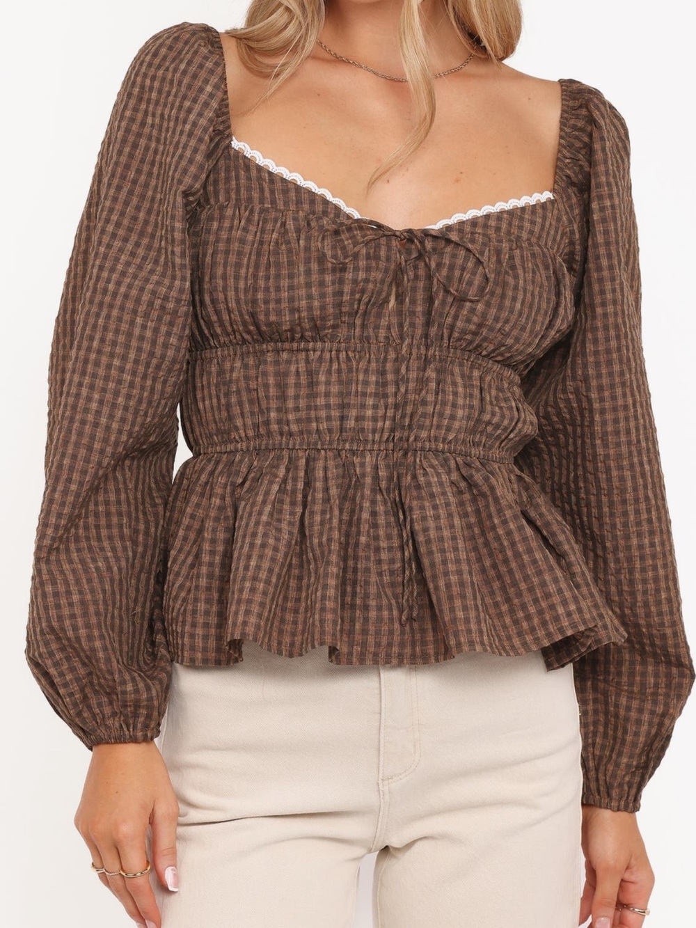 Petal & Pup Saphia Check Peplum Top